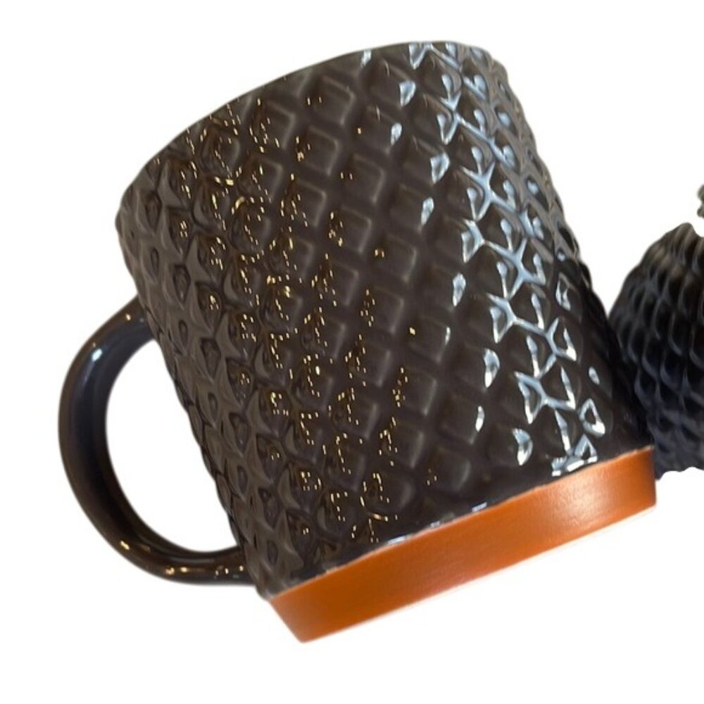 Clay Art Brown Mugs Set of 2 Pineapple Textured for Coffee, Tea Dining Decor - Picture 3 of 5